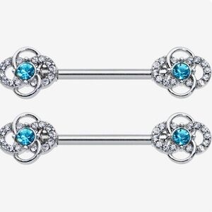 14 Gauge 9/16 Clear Blue Gem Celtic Knots Barbell Ring Set